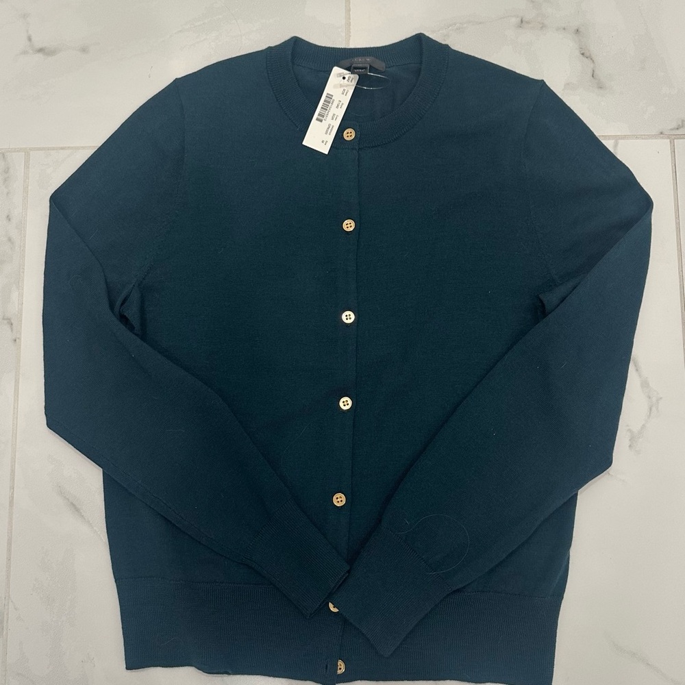 NWT JCrew Lightweight Wool Jackie Cardigan Sweater - Hunter Green - Size medium